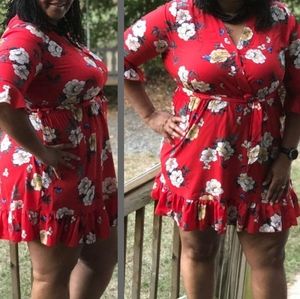 Boohoo Plus Floral Printed Ruffle Wrap Dress